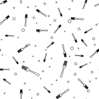 Siyah çizgili Fork simgesi beyaz arkaplandaki kusursuz deseni izole etti. Çatal bıçak sembolü. Vektör İllüstrasyonu