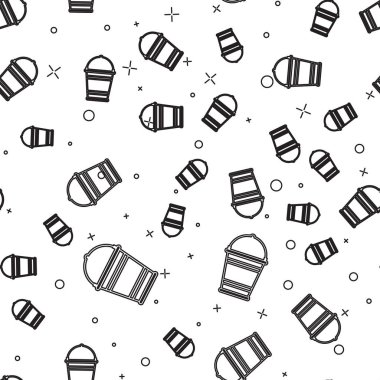 Siyah çizgi Kova simgesi beyaz arka plan üzerinde sorunsuz desen izole. Vektör İllüstrasyonu