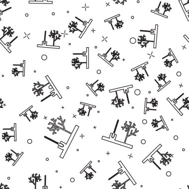 Siyah çizgi Zemin simgesine bir ağaç dikme beyaz arka plan üzerinde dikişsiz desen izole. Bahçıvanlık, tarım, çevreye bakmak. Vektör İllüstrasyonu