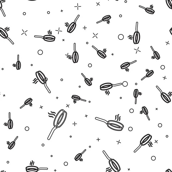 Línea negra Icono de sartén aislado patrón sin costuras sobre fondo blanco. Símbolo de comida asada o frita. Ilustración vectorial — Vector de stock