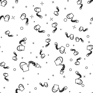 Siyah hat Sulama beyaz arka plan üzerinde saksı simgesi izole dikişsiz desen çiçek üzerinde su damlaları spreyler olabilir. Sulama sembolü. Vektör İllüstrasyonu