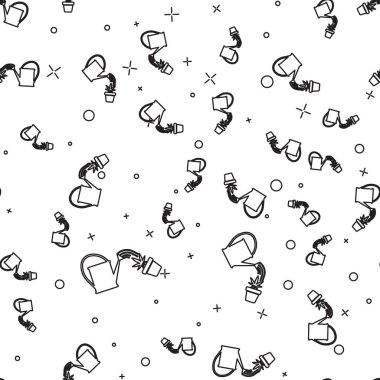 Siyah hat Sulama beyaz arka plan üzerinde saksı simgesi izole dikişsiz desen marihuana veya kenevir bitki üzerinde su damlaları spreyler olabilir. Marihuana yetiştirme konsepti. Vektör İllüstrasyonu