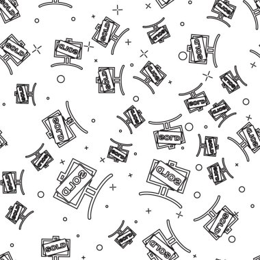 Metin Ile Siyah satır Asılı işareti Beyaz arka plan üzerinde izole simgesi yalıtılmış dikişsiz desen. Satılan etiket. Satılan tabela. Vektör İllüstrasyonu