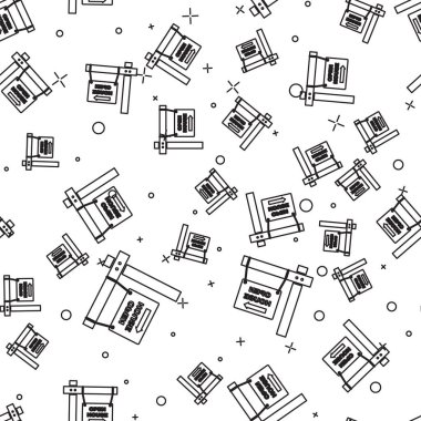 Metin ile Siyah satır Asma işareti Açık ev simgesi beyaz arka plan üzerinde kesintisiz desen izole. Metin Açık ev ile tabela. Vektör İllüstrasyonu