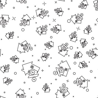 Beyaz arka plan üzerinde izole dikişsiz desen percant indirim etiketi simgesi ile Siyah hat House. Ev yüzdesi işaret fiyatı. Emlak evi. Kredi yüzdesi sembolü. Vektör İllüstrasyonu