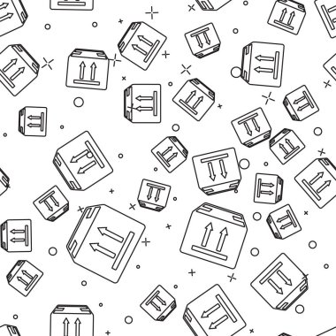 Trafik sembolü simgesi beyaz arka plan üzerinde izole dikişsiz desen ile Siyah çizgi Karton kutu. Kutu, paket, paket tabelası. Teslimat, nakliye ve nakliye. Vektör İllüstrasyonu