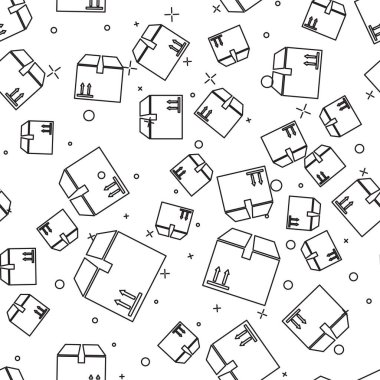 Trafik sembolü simgesi beyaz arka plan üzerinde izole dikişsiz desen ile Siyah çizgi Karton kutu. Kutu, paket, paket tabelası. Teslimat, nakliye ve nakliye. Vektör İllüstrasyonu