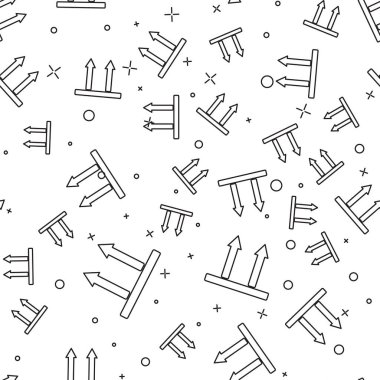 Siyah çizgi Bu yana kadar simge beyaz arka plan üzerinde izole dikişsiz desen. Ambalajın üst tarafını gösteren iki ok. Kargo, bu oklar her zaman yukarı yaslar. Vektör İllüstrasyonu