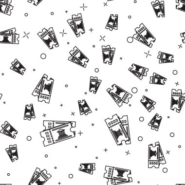 Siyah çizgi Müzesi bilet simgesi beyaz arka plan üzerinde sorunsuz desen izole. Tarih müzesi bilet kupon olay sergi gezi itiraf. Vektör İllüstrasyonu