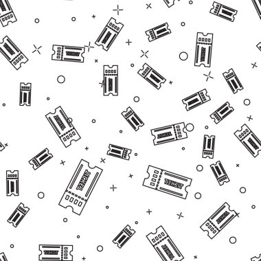 Siyah çizgi Bilet simgesi beyaz arka plan üzerinde sorunsuz desen izole. Vektör İllüstrasyonu