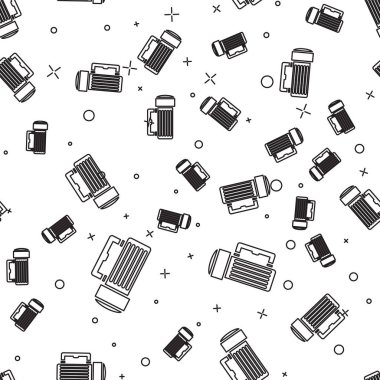 Siyah çizgi Flashlight simgesi beyaz arka plan üzerinde sorunsuz desen izole. Turist el feneri sapı. Vektör İllüstrasyonu