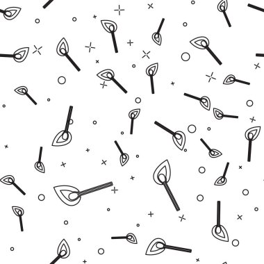 Ateş ikonu ile siyah çizgi yakma kibriti beyaz arka planda izole edilmiş pürüzsüz desen. Ateşle maç. Kibrit işareti. Vektör İllüstrasyonu