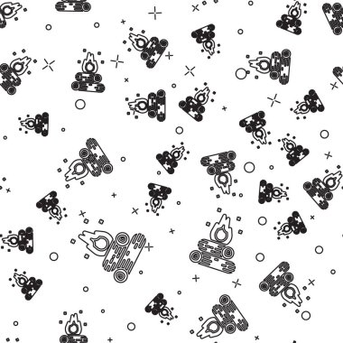 Siyah çizgi kamp ateşi ikonu beyaz arka planda izole edilmiş kusursuz desen. Odunla yanan şenlik ateşi. Vektör İllüstrasyonu