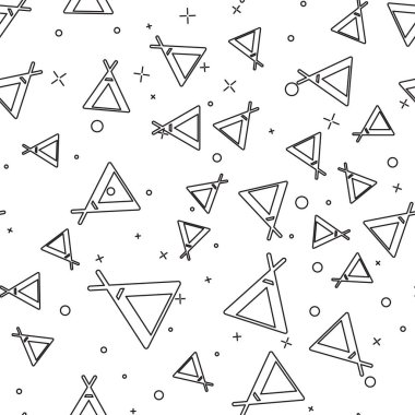 Siyah çizgi turist çadırı simgesi beyaz arka planda izole edilmiş pürüzsüz desen. Kamp sembolü. Vektör İllüstrasyonu