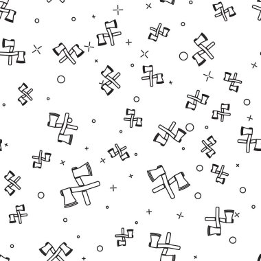 Siyah çizgi Beyaz arka plan üzerinde izole ahşap balta simgesi çapraz. Oduncu baltası. Vektör İllüstrasyonu