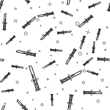 Siyah çizgi Askeri bıçak simgesi beyaz arka plan üzerinde sorunsuz desen izole. Vektör İllüstrasyonu