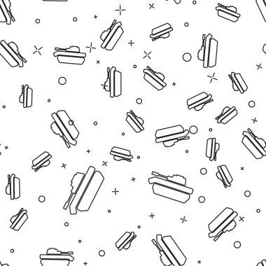 Siyah çizgi Askeri tank simgesi beyaz arka plan üzerinde sorunsuz desen izole. Vektör İllüstrasyonu