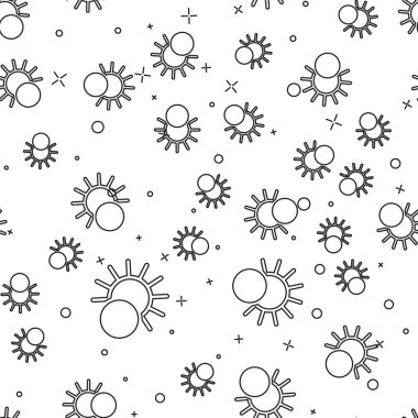 Siyah çizgi Eclipse güneş simgesi beyaz arka plan üzerinde dikişsiz desen izole. Tam bir sonar tutulması. Vektör İllüstrasyonu