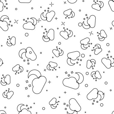 Ay ve yıldız simgesi beyaz arka plan üzerinde izole kesintisiz desen ile Siyah çizgi Bulut. Bulutlu gece işareti. Uyku rüyaları sembolü. Gece ya da yatak saati işareti. Vektör İllüstrasyonu