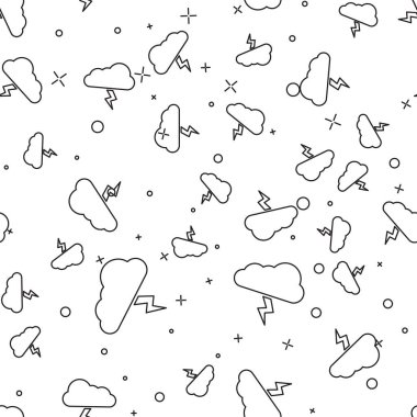 Kara çizgi Storm simgesi beyaz arkaplanda izole edilmiş kusursuz desen. Bulut ve şimşek işareti. Fırtınanın hava durumu ikonu. Vektör İllüstrasyonu