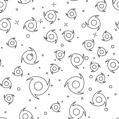 Siyah çizgi Tornado simgesi beyaz arka plan üzerinde sorunsuz desen izole. Kasırga, kasırga, fırtına hunisi, kasırga rüzgar veya kasırga hava simgesi. Vektör İllüstrasyonu