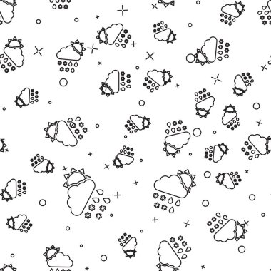 Kar ve yağmur simgesi beyaz arka plan üzerinde izole dikişsiz desen ile Siyah çizgi Bulut. Hava durumu simgesi. Vektör İllüstrasyonu