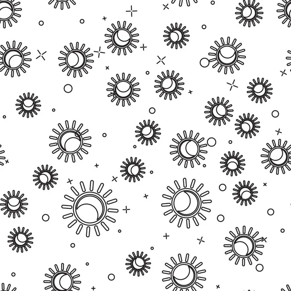 Schwarze Linienfinsternis des Sonnensymbols isoliert nahtloses Muster auf weißem Hintergrund. totale Sonarfinsternis. Vektorillustration — Stockvektor