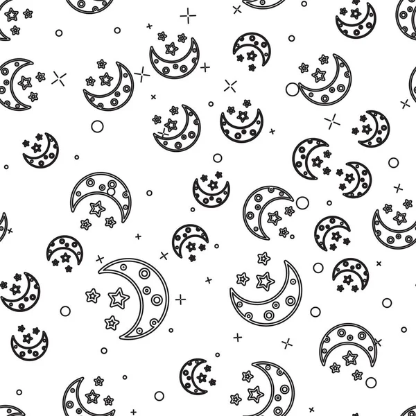 Black line Moon and stars icon isolated seamless pattern on white background. Vector Illustration — Stock Vector