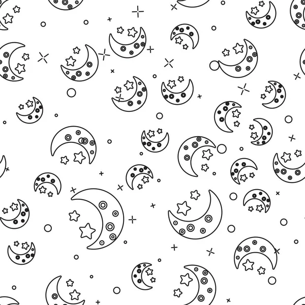 Μαύρη γραμμή φεγγάρι και αστέρια εικονίδιο απομονωμένη απρόσκοπτη μοτίβο σε λευκό φόντο. Απεικόνιση διανυσματικών φορέων — Διανυσματικό Αρχείο