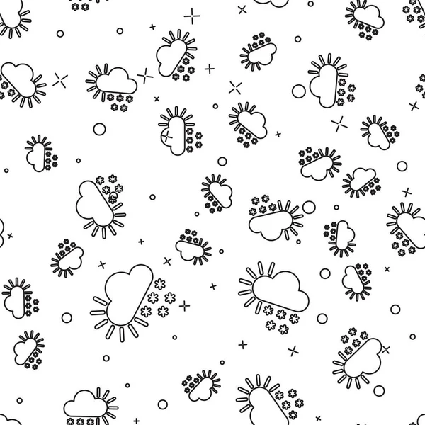 Schwarze Linie bewölkt mit Schnee-Symbol isoliert nahtlose Muster auf weißem Hintergrund. Wolke mit Schneeflocken. einzelnes Wettersymbol. Schneeschild. Vektorillustration — Stockvektor