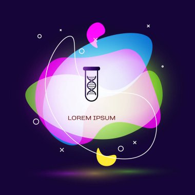 Siyah DNA araştırması, koyu mavi arka plan da arama simgesi. Genetik mühendisliği, genetik testi, klonlama, babalık testi. Sıvı şekilli soyut afiş. Vektör İllüstrasyonu