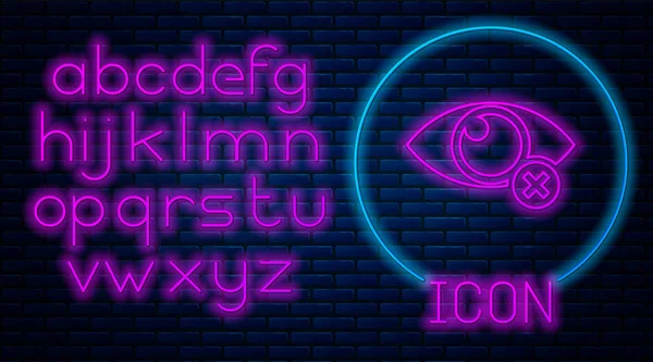 Leuchtende Neon unsichtbar oder verstecken Symbol isoliert auf Backsteinwand Hintergrund. Neonlicht-Alphabet. Vektorillustration — Stockvektor