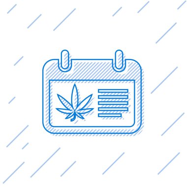 Mavi çizgi Takvim ve esrar veya esrar yaprağı simgesi beyaz arka plan üzerinde izole. Ulusal oluk günü. Kenevir sembolü. Vektör İllüstrasyonu