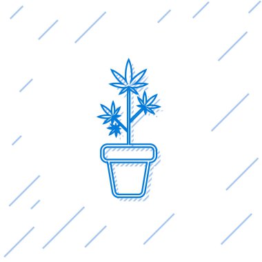 Mavi çizgi. Tıbbi marihuana veya esrar bitkisi. Beyaz arka planda izole edilmiş bir esrar ikonu. Esrar yetiştirme konsepti. Kenevir saksısı. Vektör İllüstrasyonu
