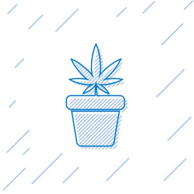 Mavi çizgi. Tıbbi marihuana veya esrar bitkisi. Beyaz arka planda izole edilmiş bir esrar ikonu. Esrar yetiştirme konsepti. Kenevir saksısı. Vektör İllüstrasyonu