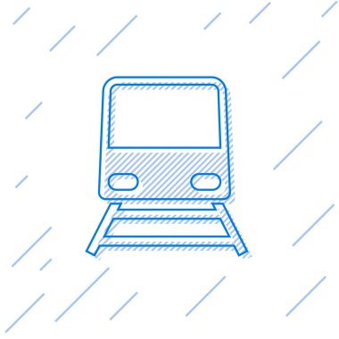 Mavi çizgi Tren simgesi beyaz arka planda yalıtılmış. Toplu taşıma sembolü. Metro taşımacılığı. Metro metrosu. Vektör İllüstrasyonu