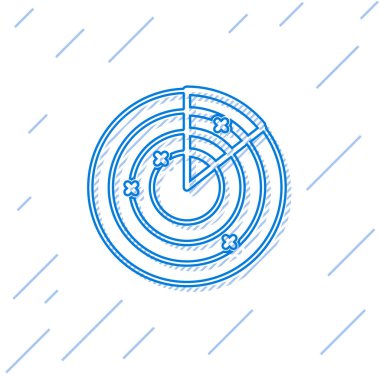 Mavi hat Radar beyaz arka plan üzerinde izole simgesi arama monitörde hedefleri ile. Askeri arama sistemi. Donanma sonar. Vektör İllüstrasyonu