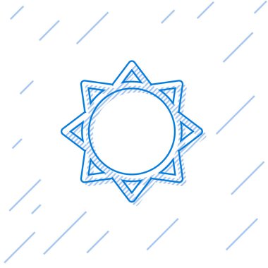 Mavi çizgi Güneş simgesi beyaz arka plan üzerinde izole. Vektör İllüstrasyonu