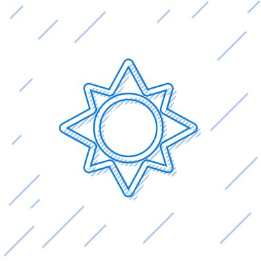 Mavi çizgi Güneş simgesi beyaz arka plan üzerinde izole. Vektör İllüstrasyonu