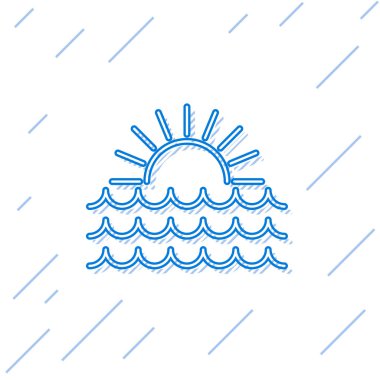 Mavi çizgi Sunset simgesi beyaz arkaplanda izole edildi. Vektör İllüstrasyonu