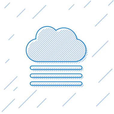 Mavi çizgi sisi ve bulut simgesi beyaz arkaplanda izole edildi. Vektör İllüstrasyonu