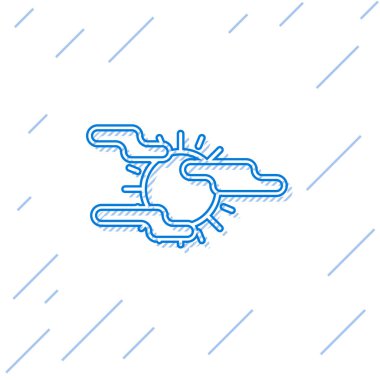 Mavi çizgi Sis ve güneş simgesi beyaz arka plan üzerinde izole. Vektör İllüstrasyonu