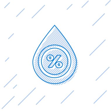 Mavi çizgi Su bırakma yüzdesi simgesi beyaz arka planda yalıtılmış. Nem analizi. Vektör İllüstrasyonu