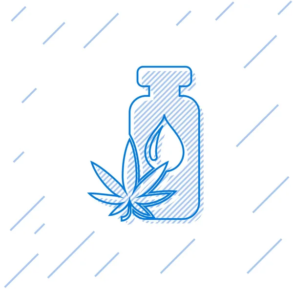 Blue line Medical marijuana or cannabis leaf olive oil drop icon isolated on white background. Cannabis extract. Hemp symbol. Vector Illustration — Stock Vector