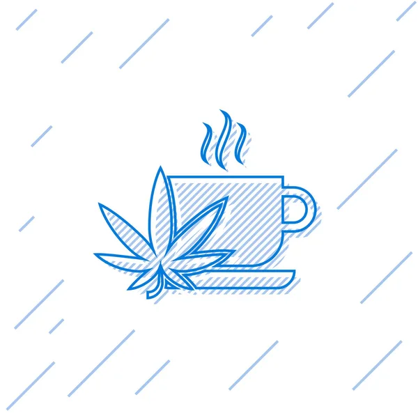 Blaue Linie Tasse Tee mit Marihuana oder Cannabisblatt Symbol isoliert auf weißem Hintergrund. Marihuana-Legalisierung. Hanf-Symbol. Vektorillustration — Stockvektor