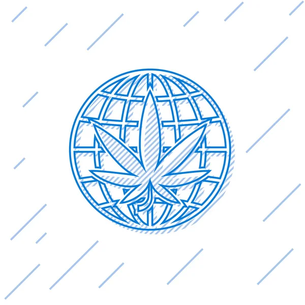 Línea azul Legaliza la marihuana o el icono del globo de cannabis aislado sobre fondo blanco. Un símbolo de cáñamo. Ilustración vectorial — Vector de stock