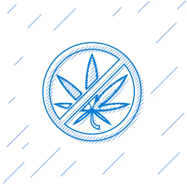 Línea azul Detener la marihuana o el icono de la hoja de cannabis aislado sobre fondo blanco. No fumes marihuana. Un símbolo de cáñamo. Ilustración vectorial — Vector de stock