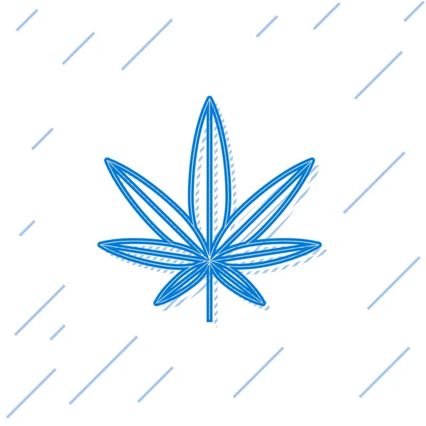 青い線白い背景に隔離された医療用マリファナや大麻の葉のアイコン。ヘンプ記号。ベクターイラスト — ストックベクタ