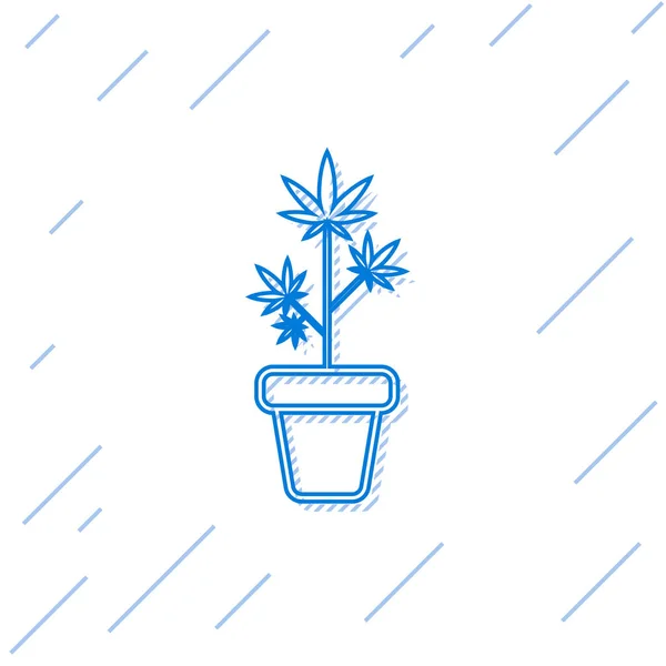 Синяя линия Медицинская марихуана или конопля растение в горшок значок изолированы на белом фоне. Концепция выращивания марихуаны. Конопля в горшочке. Векторная миграция — стоковый вектор