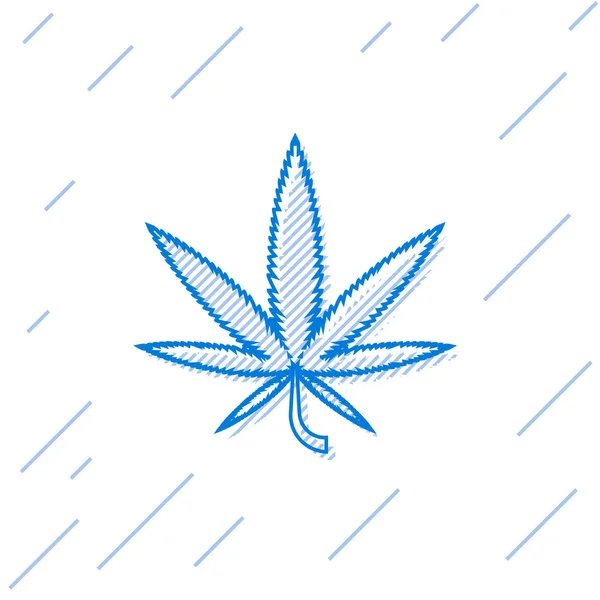 Linha azul Ícone de folha de maconha medicinal ou cannabis isolado no fundo branco. Símbolo de cânhamo. Ilustração vetorial — Vetor de Stock